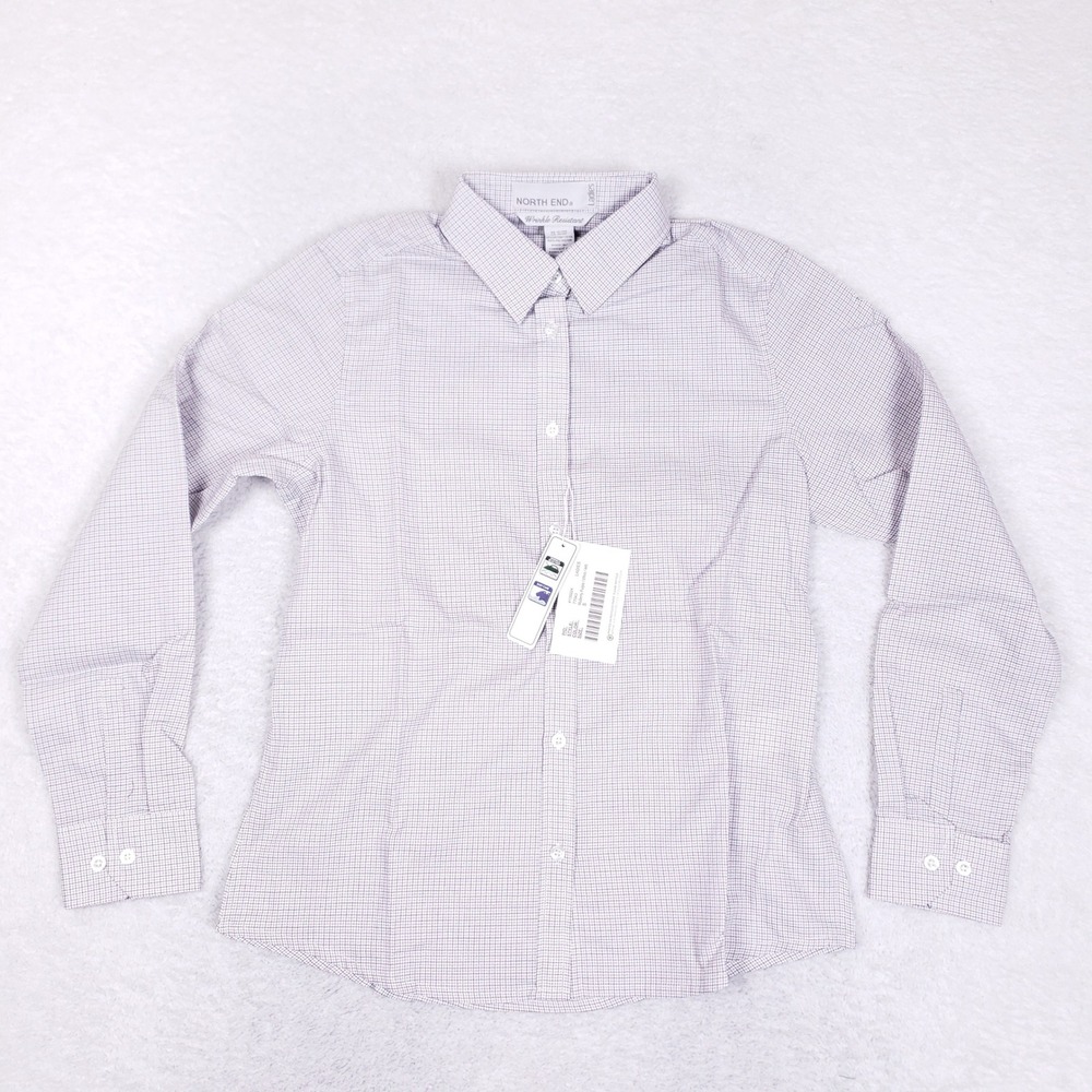 North End Women Button Up Shirt S Purple Grid Wrinkle Resistant‎ Workwear
